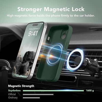 Magnetic for iPhone 15 Plus Case, Compatible with MagSafe, [Full Camera Protection][Screen Protector] Silicone Shockproof Protective Phone Case for iPhone 15 Plus 6.7", Alpine Green