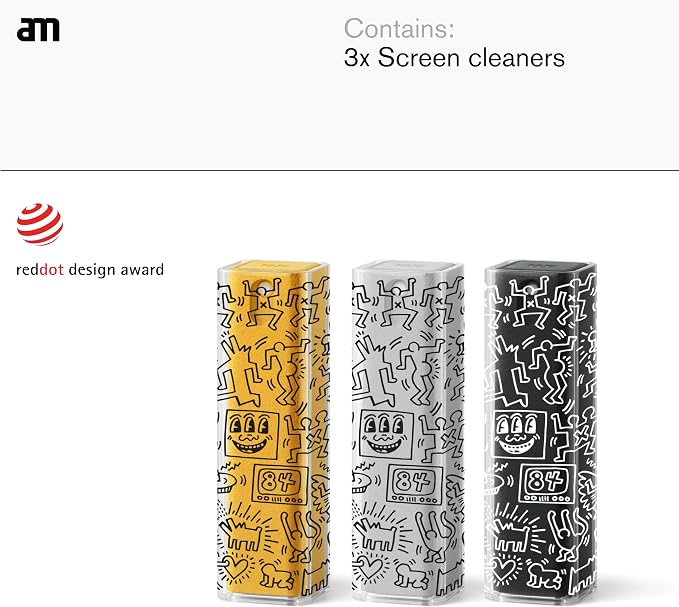 am Screen Cleaner Mist Spray with Microfiber Cloth Around – Alcohol-Free, Streak-Free Screen Cleaning Kit for Smartphones, Tablets, Laptops, Smart TVs & Car Screens, 3 Pack, Keith Haring