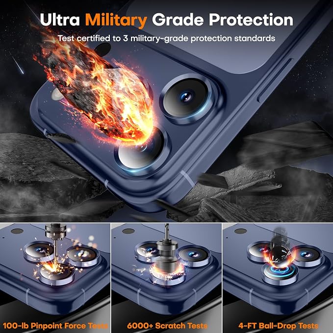 Camera Lens Protector for iPhone 17 Pro Max/17 Pro/16 Pro Max/16 Pro/15 Pro Max/15 Pro/14 Pro Max/14 Pro,Tempered Glass Metal Individual Camera Cover[Anti-drop] Case Friendly- Deep Blue