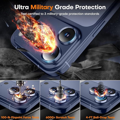 Camera Lens Protector for iPhone 17 Pro Max/17 Pro/16 Pro Max/16 Pro/15 Pro Max/15 Pro/14 Pro Max/14 Pro,Tempered Glass Metal Individual Camera Cover[Anti-drop] Case Friendly- Deep Blue