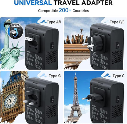 DOACE 350W Travel Voltage Converter US to Europe 220V to 110V Converter for Curling Iron Straightener Converter for European Travel 4 USB Charging Universal Power Plug Adapter UK/AU/US/EU, Black