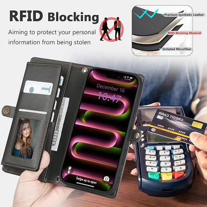 Wallet Case for iPhone 16 Pro with Card Holder/Crossbody Wallet/Strap| RFID Blocking | Magnetic | Kickstand | Detachable | PU Leather Phone Case for iPhone 16 Pro,6.3 in,Black