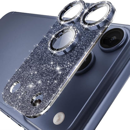YWXTW for iPhone 17 Pro Max Camera Lens Protector, [Upgraded Glitter Design] Full Bling Sparkly Diamond Tempered Glass Screen Protector Metal Camera Cover Accessories (Glitter Blue, iPhone 17 Pro Max)