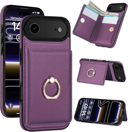 LOHASIC for iPhone 17 Air Case Wallet with Card Holder, 360° Rotation Ring, RFID Blocking, 5 Card Slots, PU Leather 6.5" Cover for Apple 17 Air Men Women, Purple