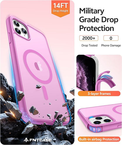 FNTCASE for iPhone 11 Pro Case: [Compatible with Magsafe] Translucent Matte Magnetic Phone Cover - Military Grade Drop Protection Shockproof Protective for iPhone 11Pro 2019 Cases - Pink