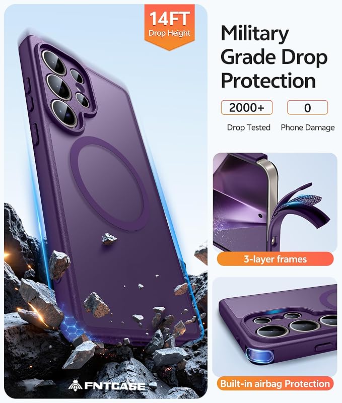FNTCASE for Samsung Galaxy S24 Ultra Case, Compatible with Magsafe Purple | Screen Protector, Full Camera Protection, Translucent Matte, 14FT Military Grade Drop Proof, Protective Phone Cover