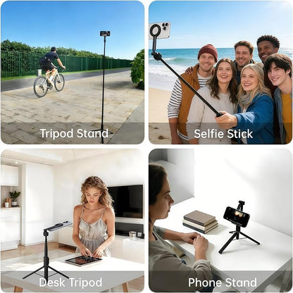 Selfie Stick for iPhone MagSafe, 67" Extendable Magnetic Phone Tripod with Remote, 360° Rotatable Travel Tripod with Metal Ring, Compatible with iPhone 12-17/Samsung Galaxy/Android Phones