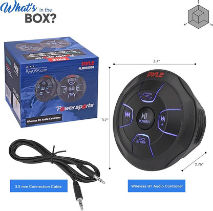 Pyle Car Wireless Bluetooth Audio Controller - Bluetooth Media Button Rated Marine Receiver Remote Control w/ USB, AUX, Mount for Car Truck Boat Marine PowerSport Vehicles - Pyle PLMRBTRD1
