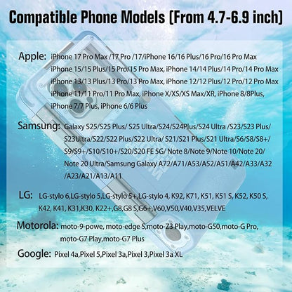 Underwater Diving Snorkeling Phone Case [for iPhone 17/16/15/14/13/12/11 Pro Max/XS/X] [for Samsung Galaxy S25/S24/S23], 50ft/15m Professional Scuba Waterproof Photo Video Housing Cover Blue