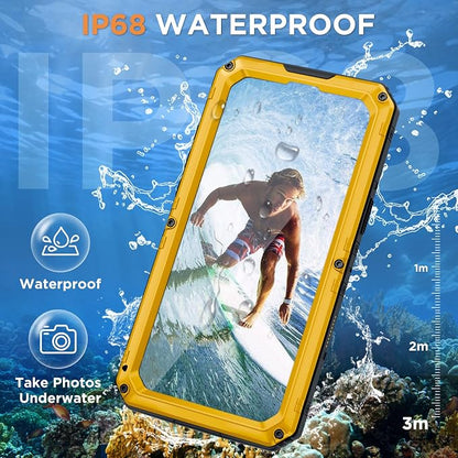 Beasyjoy for iPhone 16 Plus Case Waterproof, Metal Heavy Duty Full Body Protective Case with Built-in Screen Protector, Military Grade Shockproof Dustproof Cover for iPhone 16 Plus 6.7", Yellow