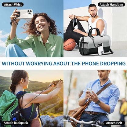 Doormoon Phone Lanyard Tether with 4 Patch, Cell Phone Lanyard with 2* Phone Tether, 4* Patch, Carabiner*1, Bottle Opener Carabiner*1 for Outdoor Hiking Climbing, Black*2