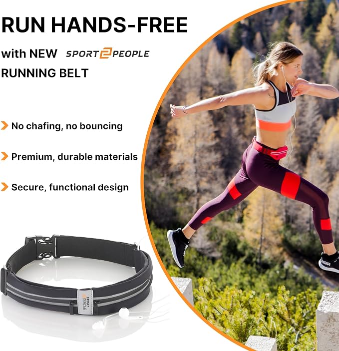 Running Belt for Women and Men, Waterproof Phone Holder for Running, Reflective 2-Pocket Waist Pack for Storing Runner’s Essentials Safely, Running Fanny Pack Fits Most Phones, Adjustable Belt Bag
