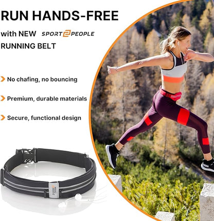 Running Belt for Women and Men, Waterproof Phone Holder for Running, Reflective 2-Pocket Waist Pack for Storing Runner’s Essentials Safely, Running Fanny Pack Fits Most Phones, Adjustable Belt Bag