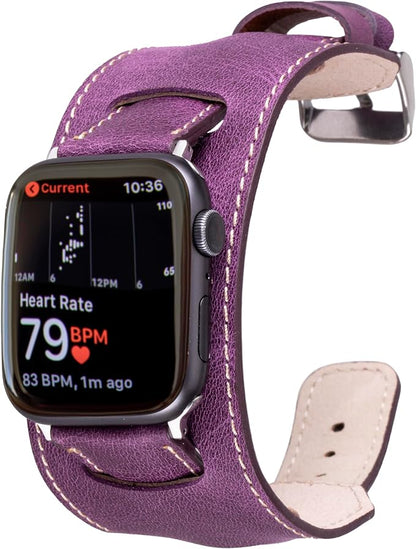 HARDISTON Cuff Watch Band Compatible with Apple 44mm for men & women, Handmade Genuine Leather, Compatible with iWatch Series 11 10 9 8 7 6 5 4 3 2 1 SE Ultra, Wrist Bracelet Band, Medium/Band-Purple