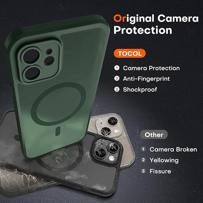 TOCOL for Phone 12 Case, Compatible with Magsafe Charger, Full Camera Protection, Drop Protection, Translucent Matte Phone Case for iPhone 12 6.1 inch (Alpine Green)