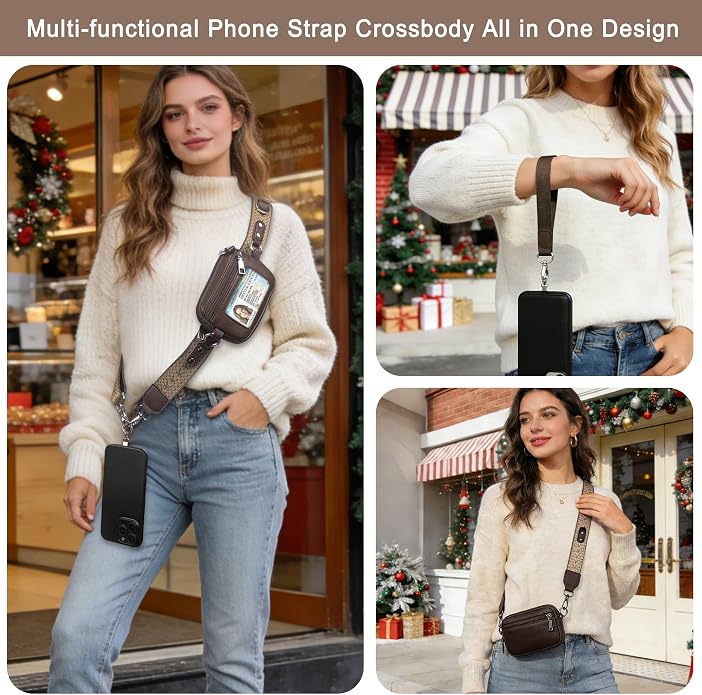 Clip and Go Cell Phone Pouch Lanyard Crossbody with Wallet | Adjustable Strap, Leather Purse Strap, Wrist Strap, For Women