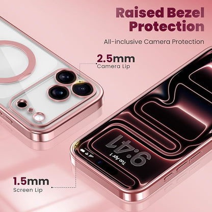 GolbinBox for iPhone 17 Pro Max Case with 360° Spin Magnetic Stand,[Compatible with Magsafe] [Military Protection][Built-in Ring Holder] Camera Control Phone Case for 17 Pro Max,Pink/Clear