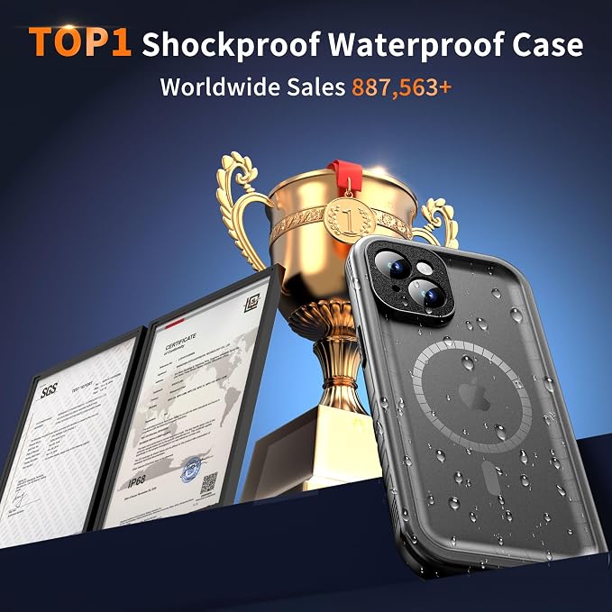 Cozycase for iPhone 13 Waterproof Shockproof Dustproof Case [Compatible with MagSafe] - Heavy Duty/360 Full Body/Military Grade/Rugged Hard Built in Screen/Camera Protector with Lanyard Black