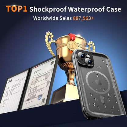 Cozycase for iPhone 13 Waterproof Shockproof Dustproof Case [Compatible with MagSafe] - Heavy Duty/360 Full Body/Military Grade/Rugged Hard Built in Screen/Camera Protector with Lanyard Black