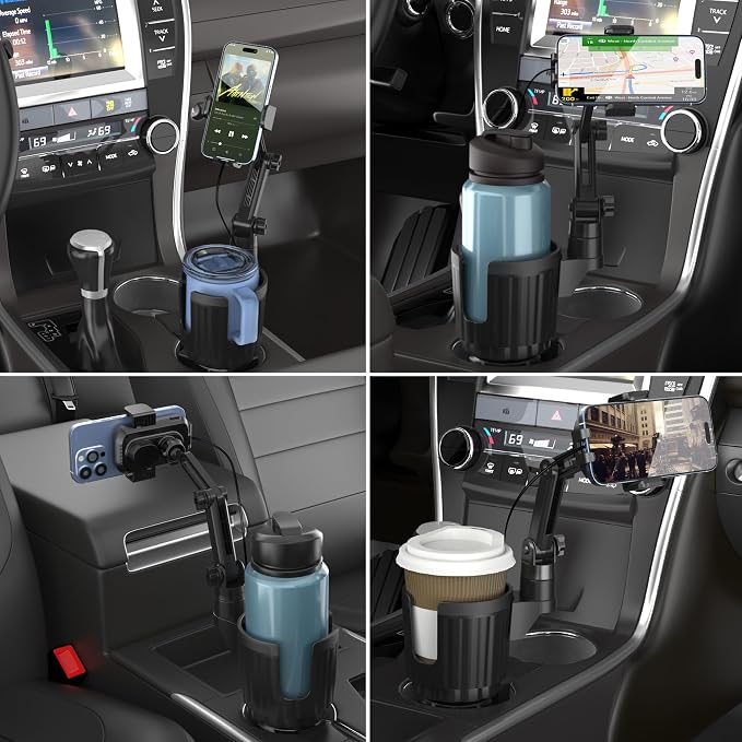 Wireless Car Charger Phone Mount Cup Holder, 3 in 1 15W Fast Charging Auto Clamping Cup Holder Expander for Car, Phone Holders for Your Car CupHolder Wireless Charger Compatible for All Smartphones