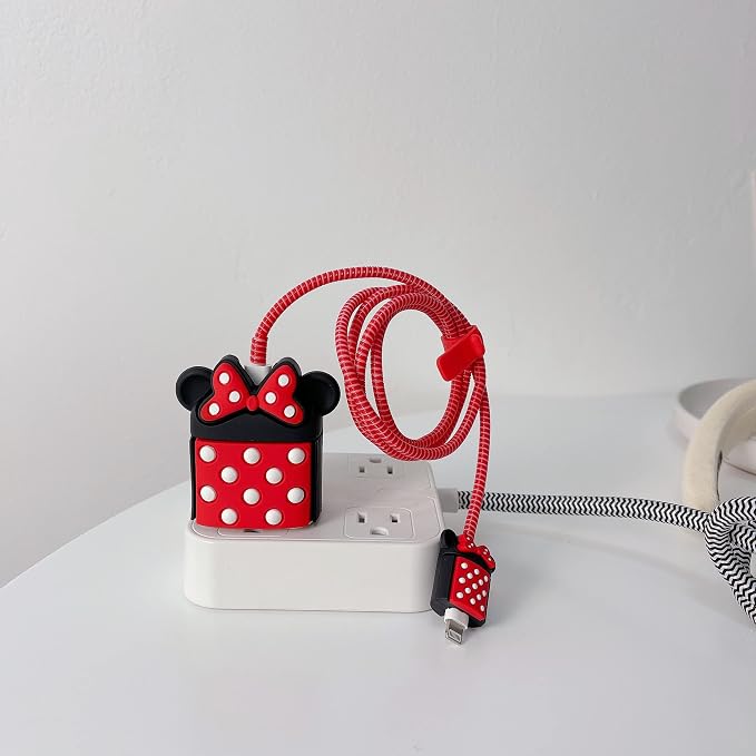 3D Cute Cartoon Charger Protector Case - Compatible for Apple 20W USB-C Power Adapter and Lightning Cable, No.08(4 in1)