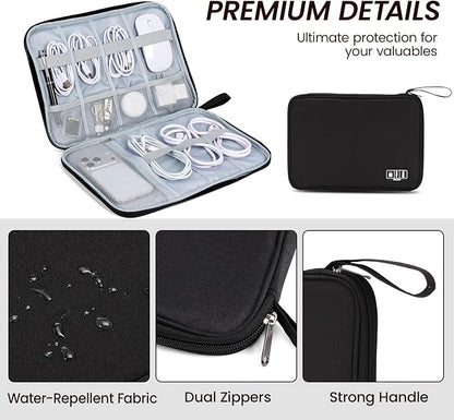 Large Slim Cable Organizer Travel Case, Single-Layer Electronic Accessories Pouch for Chargers, Cords, Power Bank, Mouse and SD Cards, 12.6 x 9.45 x 1.57 Inches