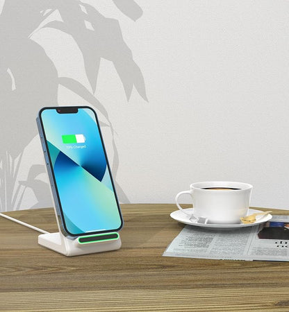 Fast Wireless Charger (Stand), 15W Fast Charging Stand with Adapter for Samsung Galaxy S25/S25+/S25 Ultra/S24/S23/S22/S21, for iPhone 17/16/15/14/13/12/11/XR, for Pixel 9/8/7, and More. (White)