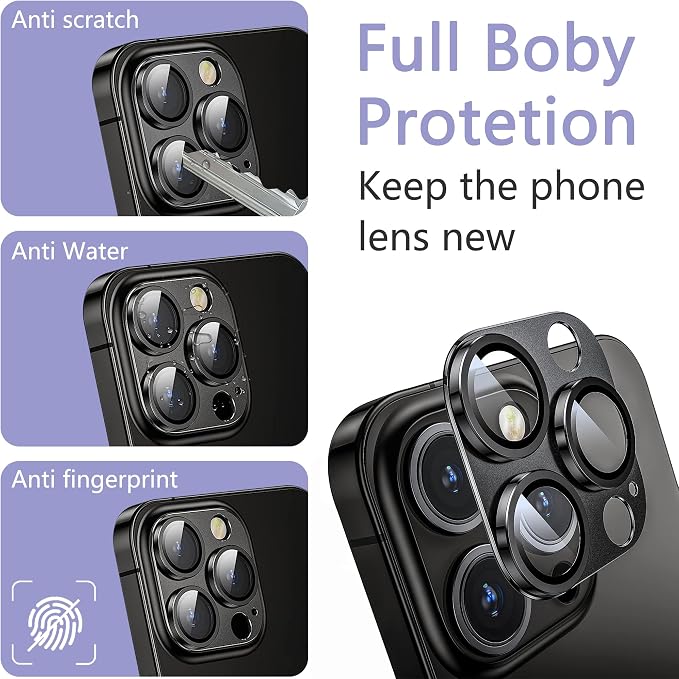 2 Pack Camera Lens Protector for iPhone 16 Pro/16 Pro Max,Metal AR Tempered Glass Rear Camera Screen Cover,Anti-Scratch,Strong Adsorption,Case Friendly, Easy to Install-Titanium Grey