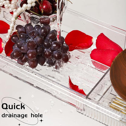 IEEK Expandable Bath Tray with Wine and Book Holder - Clear Acrylic Bathtub Caddy Shelf - Plastic Board Gift for Women