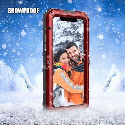 Mitywah Waterproof Case for iPhone 11 Pro, Heavy Duty Military Grade Shockproof Cover Built-in Screen Protection, Rugged Thick Full Body Protect Metal Case for iPhone 11 Pro, Red