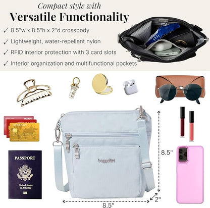 Baggallini Modern Pocket Crossbody Bag for Women, 8.5"x8.5" Handbag Purse with RFID, Lightweight Water-Resistant