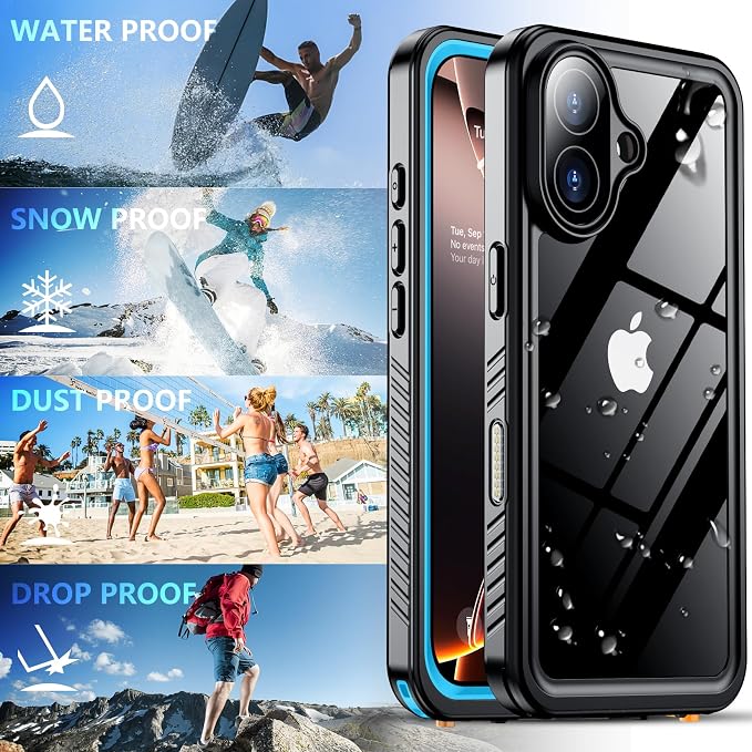 SPIDERCASE for iPhone 16 Pro Max Case Waterproof, [12FT Military Drop Proof] [IP68 Waterproof] [Full Body Protection] Heavy Duty Protective Cover for iPhone 16 Pro Max 6.9”, Light Blue