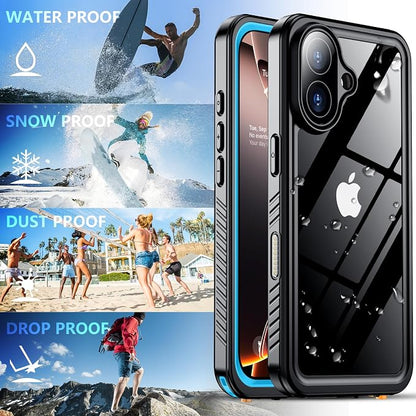 SPIDERCASE for iPhone 16 Pro Max Case Waterproof, [12FT Military Drop Proof] [IP68 Waterproof] [Full Body Protection] Heavy Duty Protective Cover for iPhone 16 Pro Max 6.9”, Light Blue