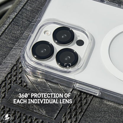 Pelican Camera Lens Protector w/Aluminum Rings for iPhone 16 Pro Max/iPhone 16 Pro - 9H Tempered Glass - Durable Anti-Scratch, Anti-Shatter, HD View w/Night Shoot, Case Friendly, Easy Install - Black
