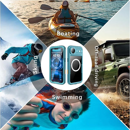 GOLDJU Magnetic for iPhone 17 Air Case-Waterproof, Built-in Screen & Camera Protector-IP68 Underwater Full Body 16FT Military Dropproof Shockproof Case for 17 Air 6.6''- Blue