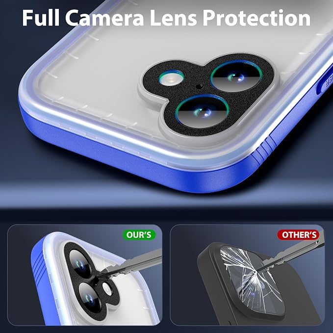 SPORTLINK for iPhone 17 Waterproof Phone Case - Built in Screen Protector/Shockproof/Military Rugged Dropproof/Dustproof/Heavy Duty Full Body, Protective Cover for iPhone 17 6.3 Blue/Frosted Clear