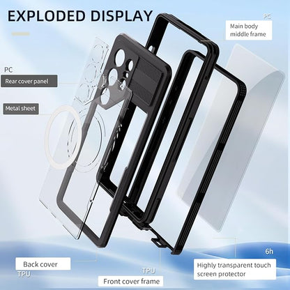 Guppy for Galaxy S25 Ultra Magnetic Waterproof Case, Built-in Screen Protector [IP68 Waterproof][14FT Military Drop proof]360° Full Body Protection Dustproof Shockproof Heavy Duty Rugged Case, Black