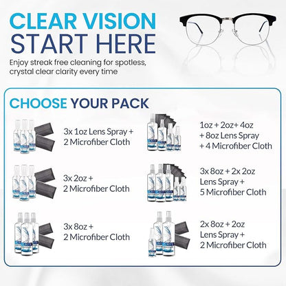 Purity Eyeglass Lens Cleaner Spray Kit - 3 x 8oz Lens Cleaner Spray Bottle + 2 Microfiber Cloth for Cleaning - Safe for All Lenses (AR Coated Included), Eyeglasses and Screens