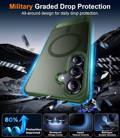 Magnetic for Samsung Galaxy S25 Plus Case, [Innovate Stand][Military Grade Drop Protection][Non Slip][Translucent Matte] Shockproof Phone Case for Galaxy S25 Plus 6.7" 2025 -DarkGreen