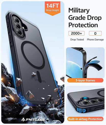 FNTCASE for Galaxy A37 5G Phone Case: Samsung A36 5G Case [Compatible with Magsafe] Matte Translucent [Screen Protector] Military Grade Protection for Samsung A37 & A36 Cases - Black