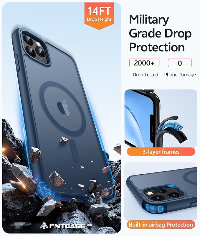 FNTCASE for iPhone 11 Pro Max Case: [Compatible with Magsafe] Translucent Matte Magnetic Phone Cover - Military Grade Drop Protection Shockproof Protective for iPhone 11Pro Max 2019 Cases - Blue
