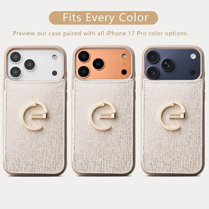 CUSTYPE Compatible with iPhone 17 Pro Wallet Case with Card Holder,Bling Leather 180°Ring Holder Kickstand Card Slots Case,PU Leather Protective Case for iPhone 17 Pro 6.3inch-Nude&Bling
