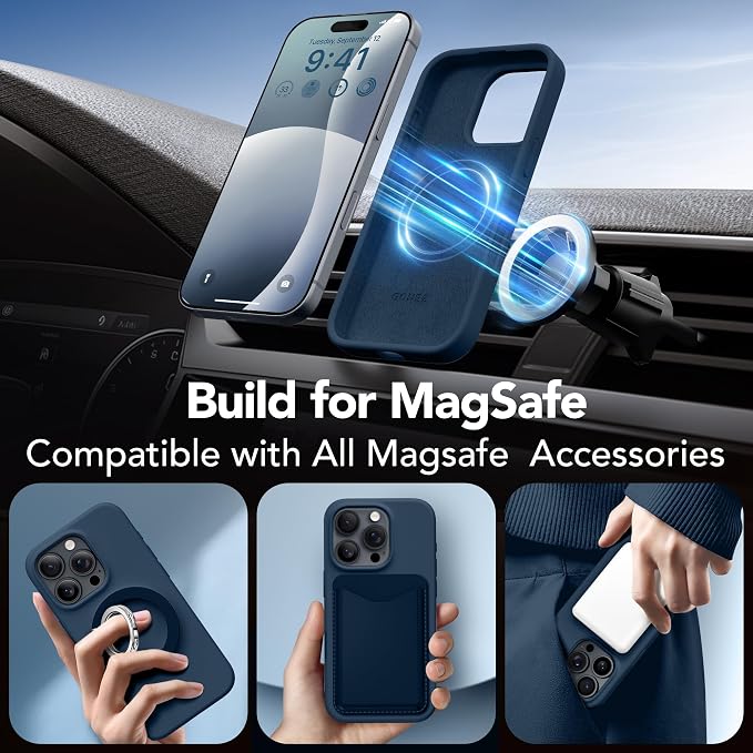 GONEZ Magnetic for iPhone 16 Pro Case, Compatible with MagSafe, [Screen Protector + Camera Lens Protector], Silicone Shockproof Anti-Scratch Protective Phone Case 6.3 inch, Dark Blue
