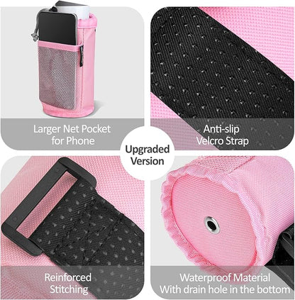 GEARV 2Pack Cup Holder for Bike, Scooter and Wheelchair, Water Bottle Holder for UTV/ATV, Walker, Golf Cart and Beach, Universal Drink Holder Accessories with Net Pocket and Cord Lock (Pink)