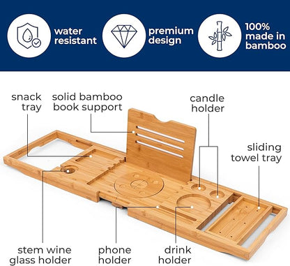 SereneLife Premium Foldable Bathtub Tray with Gift Box and Bow Set, Expandable Bath Tray, Unique House Warming Gifts, for Mom, Women, New Home, Wedding, Anniversary, Bridal Shower, Fit for All Tub