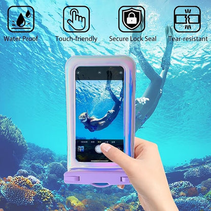 MOLOSLEEVE 1 Pack Waterproof Phone Pouch [Floatable], Waterproof Phone Case for iPhone 17/16 Pro Max/15 Pro/14/13, IP68 Cellphone Dry Bag Beach Cruise Ship Essentials,Travel Essentials, Iridescent-7″