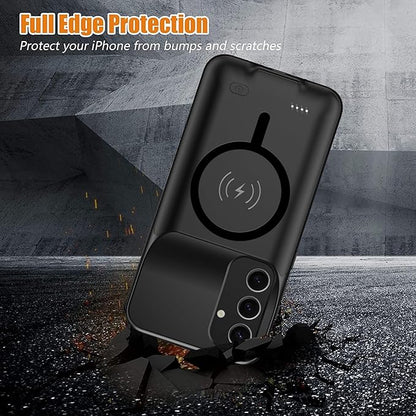 Battery Charging Case for Galaxy S25, 10000mAh High Capacity Portable Protective Battery Case Wireless Charging Compatible with Galaxy S25 (6.2 inch) Extended Battery Charger Cover (Black)