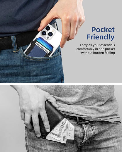 For Magsafe Wallet, Strongest Magnetic Wallet for iPhone 17/16/15/14/13/12 Series, for Magsafe Card Holder with 2 Card Slots, Magnetic Card Holder, Vegan Leather, Hold 7 Cards, Slim, Navy Blue