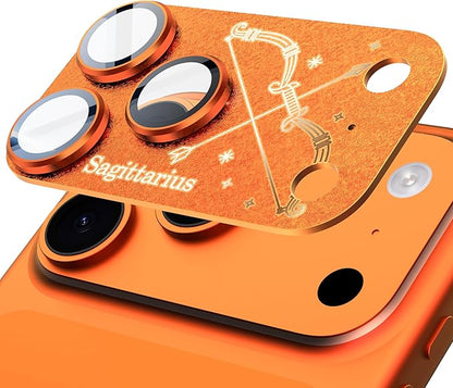 Compatible for iPhone 17 Pro Max Camera Lens Protector, Sagittarius Pattern, Drop Protection, Anti Scratch Full-Coverage, AR 360-Degree Protection, Camera Transmfttance HD, Easy Installation, Orange