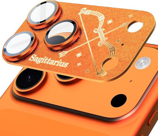 Compatible for iPhone 17 Pro Max Camera Lens Protector, Sagittarius Pattern, Drop Protection, Anti Scratch Full-Coverage, AR 360-Degree Protection, Camera Transmfttance HD, Easy Installation, Orange